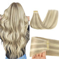 GOO GOO Tape in Hair Extensions Human Hair, 17A/60A Ash Blonde Highlighted Platinum Blonde, 16inch 50g 20pcs, Skin Weft Seamless Invisible, Silky Straight with Thick Ends, Remy Human Hair