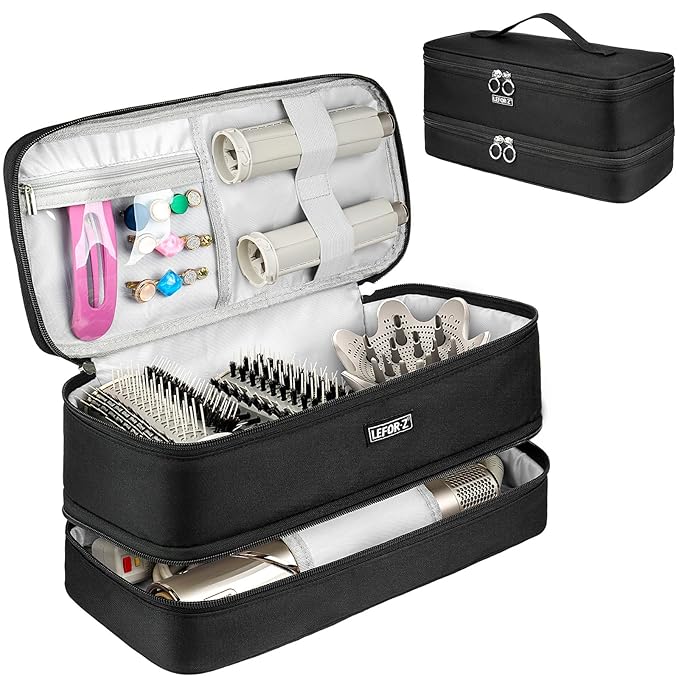 Travel Carrying Case Compatible with Shark Flexstyle/FlexFusion/Hair Dryer,Double-Layer Hair Hot Tools Storage Bag Fits for Dyson Airwrap Styler/Supersonic Hair Dryer and Attachments,Black-Bag Only