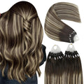 YoungSee Microlink Hair Extensions Human Hair Balayage Micro Bead Hair Extensions Human Hair Dark Brown Roots Ombre Blonde Bead Hair Extension 18In 50g 50s Remy Extension for Thin Hair