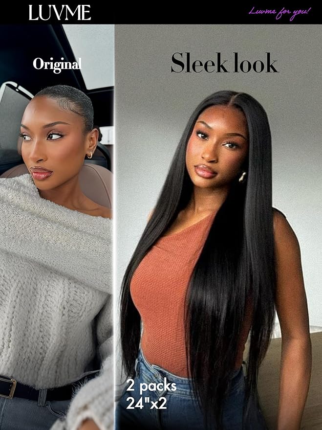 LUVME Silky Straight Seamless 2 Pack 220g 14Pcs Clip in Hair Extensions Full Max with 16inch Remy Human Hair Extensions, Natural Black 100% Real Soft Hair