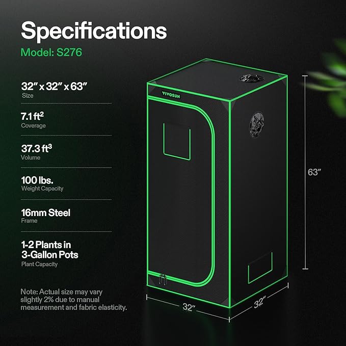 VIVOSUN S276 32"x32"x63" Grow Tent, High Reflective Mylar with Observation Window and Floor Tray for Hydroponics Indoor Plant for VS1500