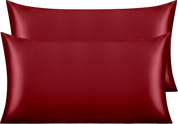 NTBAY 2 Pack Satin King Pillowcases for Hair and Skin, Luxurious and Silky Pillow Cases with Envelope Closure, 20x40 Inches, Wine Red