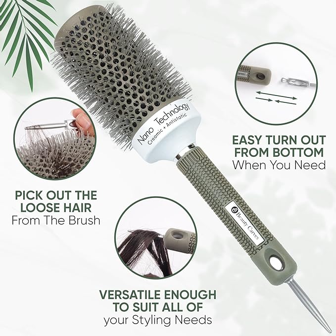 Round Brush, 45 mm/1.7 Inch Barrel with 2 Clips – Round Hair Brush with Flexible Nylon 66 Bristles Nano Ionic Heat Resistant Tech for Professional Curling, Styling & Shining Texture