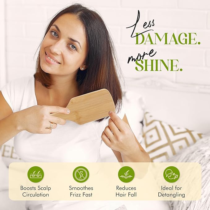 ORW OREN'S Bamboo Hair Brush for Hair Growth - Bamboo Bristle Detangler Paddle Brush, Scalp Stimulation – Natural, Sustainable Hair Care for Women, Men & Kids - Large
