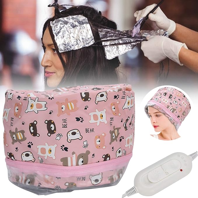 fuwinkr Hair Steamer Thermal Heat Cap Electric Hair Cap Deep Conditioning Natural Hair Scalp Treatment Spa Adjustable Oil Treatment Steamer Hat Hot Head Care(US)