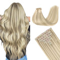GOO GOO Clip in Hair Extensions Real Human Hair, Remy Human Hair Extensions Clip ins for Women, Natural Human Hair, 12inch 85g 7Pcs, #17A/60A Ash Blonde Highlighted Platinum Blonde