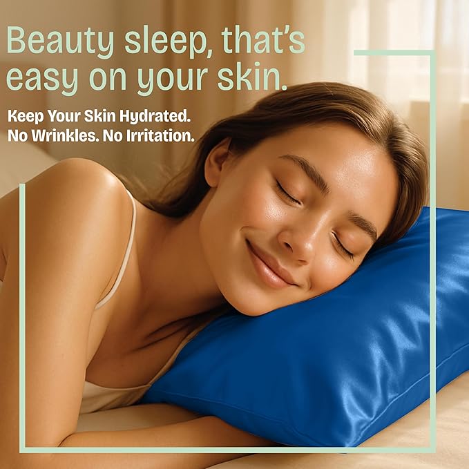 BLISSFORD Royal Blue Satin Pillowcase with Zipper, for Hair and Skin Care, Feels Soft and Cool Like a Silk Pillowcase, Satin Pillow Cases 2 Pack, Slik Pillow Cover, Queen Size - Set of 2