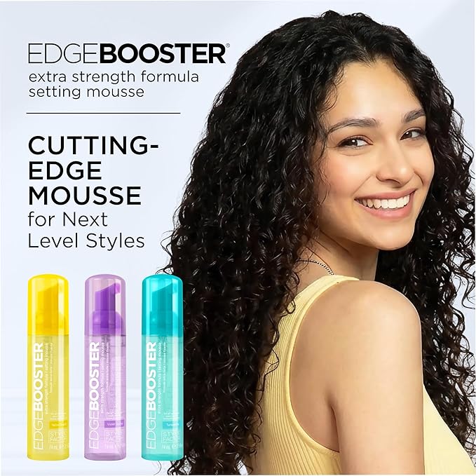 Style Factor EDGE BOOSTER Extra Strength Setting Mousse – Frizz Control, Extra Volume, and Conditioning – 6.4oz Emerald Mousse for Curly Hair