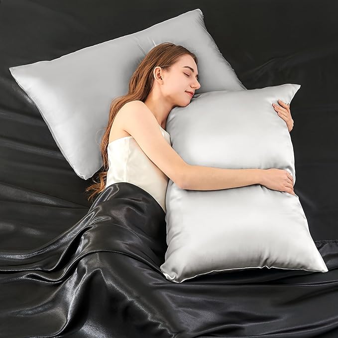 INFIIXSO Mulberry Silk Pillowcase for Hair and Skin, Silk Pillow Cases Queen Size with Hidden Zipper 20x30 Inches, Ultra Smooth and Soft Cooling Pillow Cases for Hot Sleepers(Light Grey, 1 Pack)