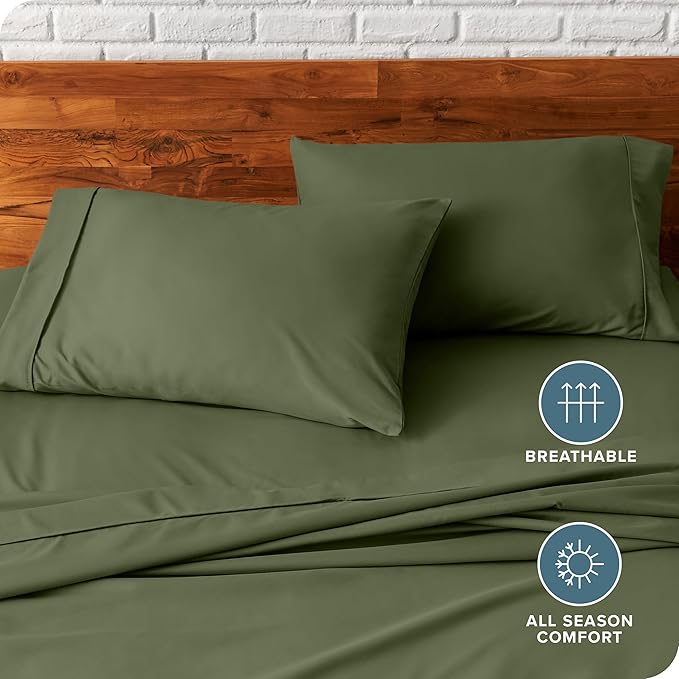 Bare Home Microfiber Pillow Cases - King Size Set of 2 - Cooling Pillowcases - Double Brushed - Cypress Pillowcases 2 Pack - Easy Care (King Pillowcase Set of 2, Cypress)