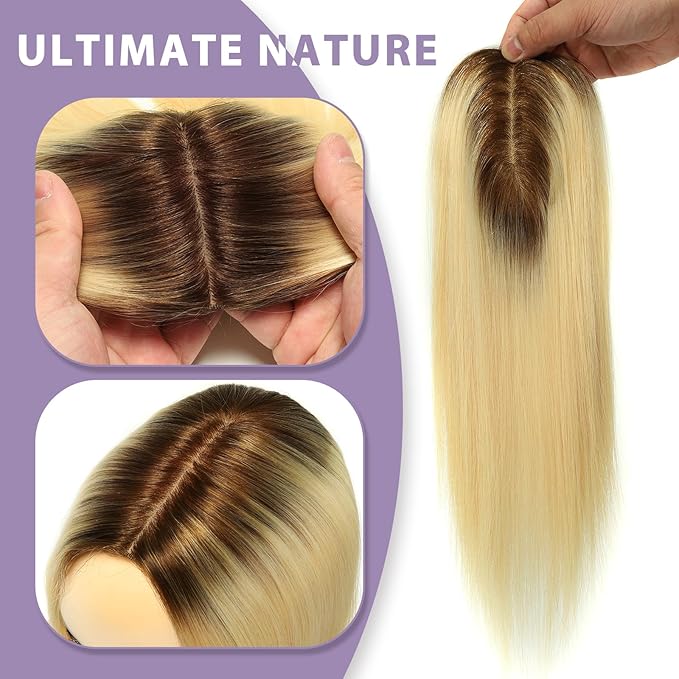 Womens Real Human Hair Toppers for Thin Hair #T3/60, 12 Inch Length 3x5 Inch Injected Silk Base 130% Density Hair Pieces