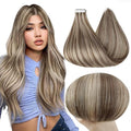 Full Shine Tape in Real Human Hair Extensions Color 8 Light Brown Highlight with 60 Blonde Tape in Extensions 30 Gram Remy Tape in Hair Extensions 20 Pcs 12 Inch Invisible Straight Soft for Wedding