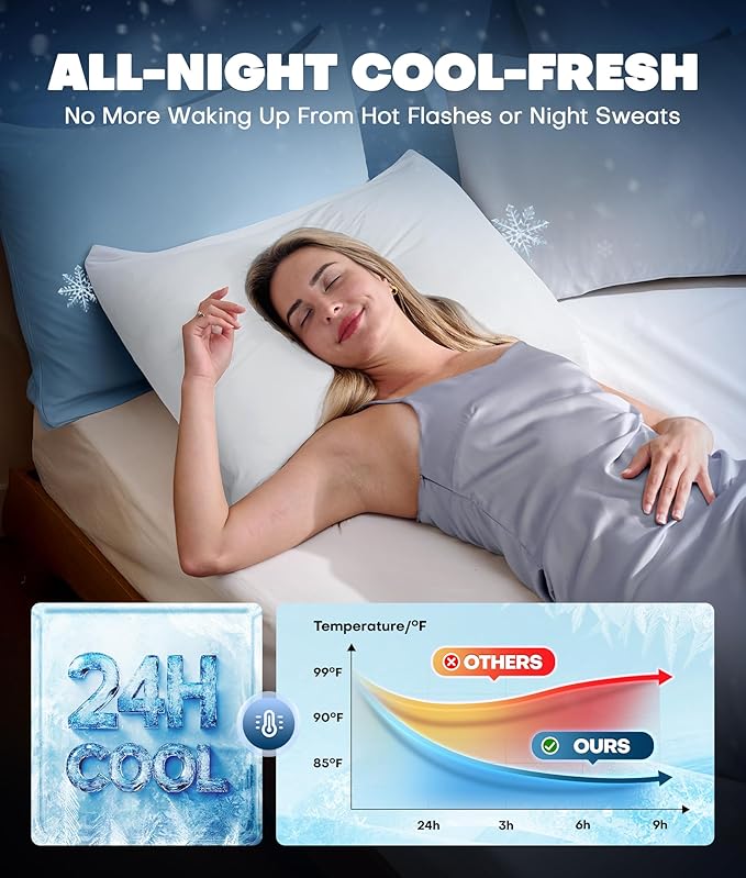 Ultra-Chill Cooling Pillowcase Set of 2 for Hot Sleepers, Softer Than Silk Pillow Cases for Protecting Hair & Skin, Breathable Bed Pillow Covers w/Zipper, Gifts for Women & Men (White, King)