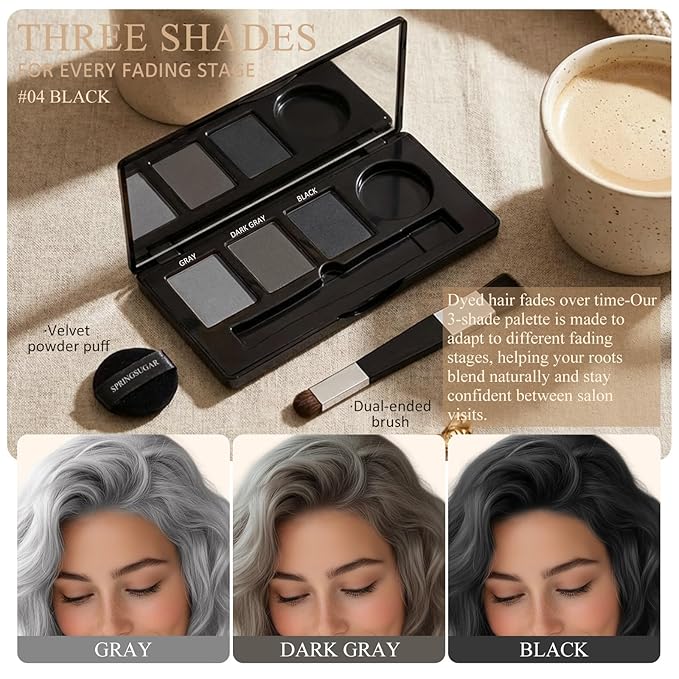 Root Touch Up Hair Color – 3 Color Blendable Hairline Powder for Gray Coverage, Root Cover Up & Thinning Edges – 48H Sweat Resistant, Natural Finish for Women & Men – Black