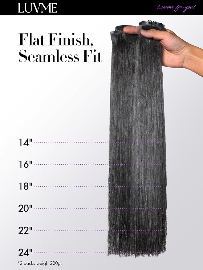 LUVME Yaki Straight LUVME Seamless 2 Pack 220g 14Pcs Clip in Hair Extensions Full Max with 18inch Remy Human Hair Extensions, Natural Black 100% Real Soft Human Hair