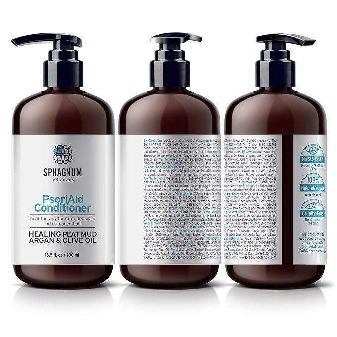 Sphagnum Botanicals Psoriasis Shampoo and Conditioner Set - Peat Mud Therapy for Red & Itchy Scalp with Tea Tree Oil, No Coal Tar. For Both Men and Women. 2 x 13.5 Oz
