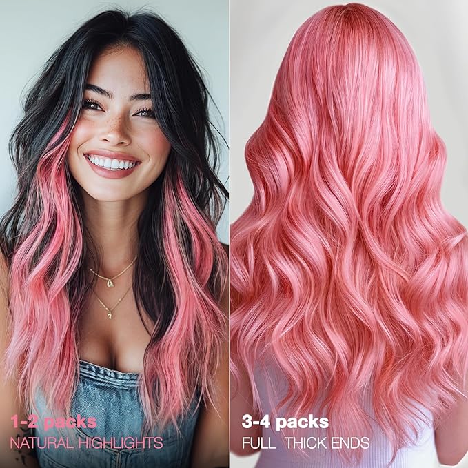 GOO GOO Tape in Hair Extensions Human Hair, Peach Pink, 12inch 20g 10pcs, Colored Tape ins Human Hair Extensions, Silky&Soft Invisible Tape Ins, Hair Highlighted for Party