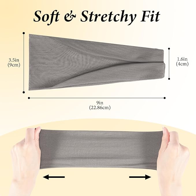 Headbands for Women Non-Slip Elastic Hair Bands, 6 Pack Stretchy Soft Cloth Sweat Band, Fabric Workout Headband, Fashion Head Bands for Yoga Running Sports