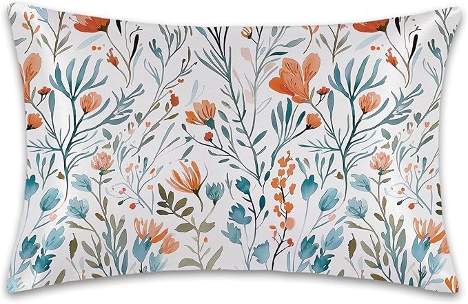 Satin Pillowcase 1 Pack-Watercolor Flowers Small Floral Silky Pillow Cover for Hair and Skin,Standard Size 20x26 Inch Soft Cooling Printed Pillow Cases with Hidden Zipper,Gifts for Women Men