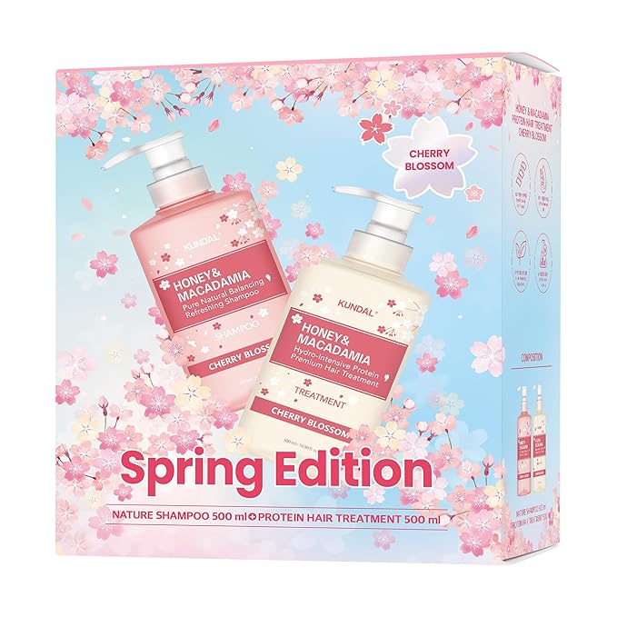 KUNDAL Honey & Macadamia / Cherry Blossom, Natural Protein Hair Care for Frizz Control & Elasticity | Cherry Blossom , 500ml (Pack of 2), Stocking Stuffers