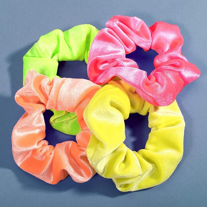 Whaline Neon Scrunchies Summer Velvet Hair Bobble Elastics Hair Bands Soft Hair Ties for Girls, Women (Neon color)