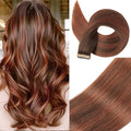 Human Hair Tape in Extensions, Chocolate Brown to Auburn Brown Extensions Real Human Hair 20 Inch 20pcs Remy Straight Tape ins Invisible Tape in Hair Extensions Human Hair (#4/33/4,20 Inch)