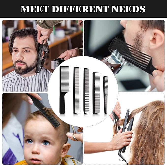 5 Pieces Hair Cutting Comb Barber Hair Styling Combs Fine Teeth Carbon Hairbrush Set Anti Static Heat Resistant Hairdressing Tapered Hairbrush for Men Women