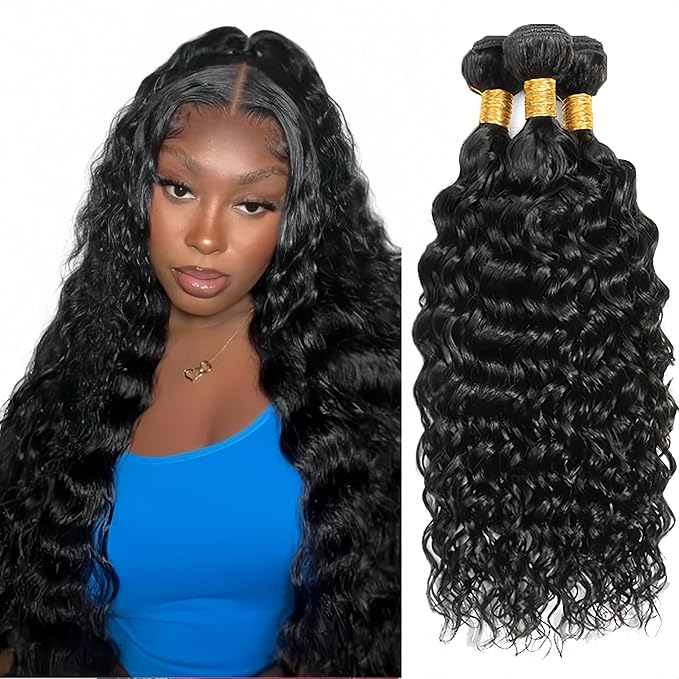 Water Wave Bundles Natural Black Human Hair Bundles 12 14 16 Inch Brazilian Grade 8A Virgin Remy Hair Extensions Double Weft Color 1B Hair Weave