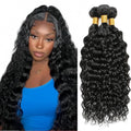 30 32 34 Inch Human Hair Bundles Color 1B Water Wave Bundles Double Weft Natural Black Wet and Wavy Bundle Niegmeag Brazilian Virgin Remy Hair Extensions