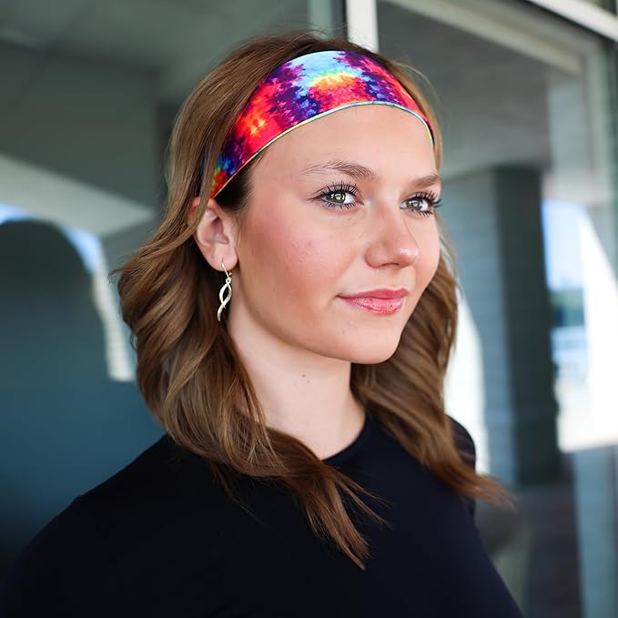 FROG SAC Sport Headbands for Girls, Adjustable Non Slip Athletic Sports Hair Bands for Women, Stretch Elastic Workout Mesh Headband for Yoga Running Exercise Soccer (Tie Dye)