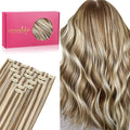 WENNALIFE Seamless Clip In Hair Extensions Human Hair, 12 Inch 80g 7pcs Ash Brown with Platinum Blonde Highlights Real Hair Extensions Clip in Human Hair Invisible PU Weft Natural Remy Hair