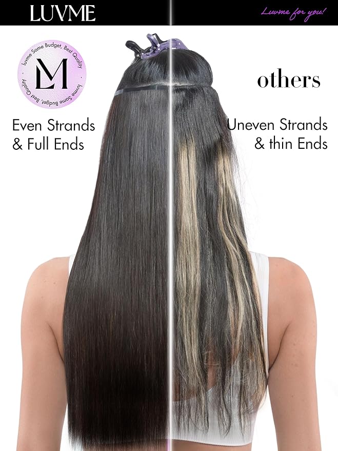 LUVME Straight Seamless 110g 7Pcs Clip in Hair Extensions Full Max with 20inch Remy Human Hair Extensions, Natural Black 100% Real Soft Human Hair