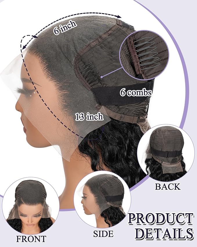 13x6 Deep Wave Lace Front Wigs Human Hair 180% Density Curly Human Hair Wig Pre Plucked Wet and Wavy human hair wig for Women HD Lace Frontal Wigs with Baby Hair 28inch