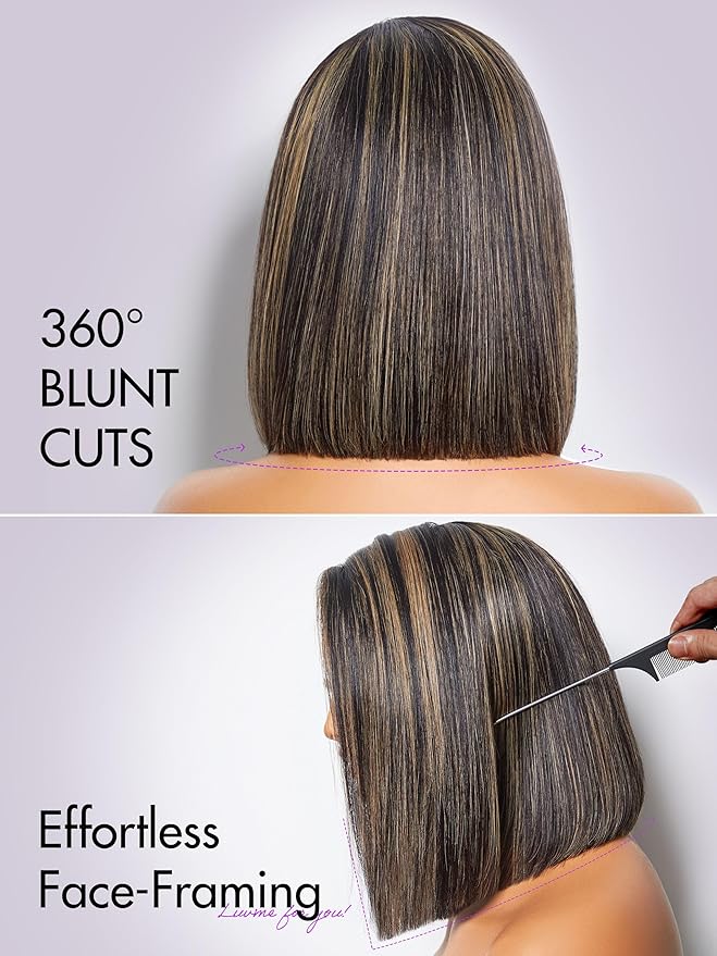 LUVME HAIR Ombre Blonde Highlight Silky Straight Glueless Pre Cut Lace Bob Wig