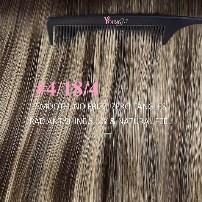 YoungSee Tape in Hair Extensions Human Hair Balayage Tape in Hair Extensions Dark Brown with Ash Blonde Balayage Hair Extension Tape-in Natural-Looking Haifor Girl 16In 20pcs 50g