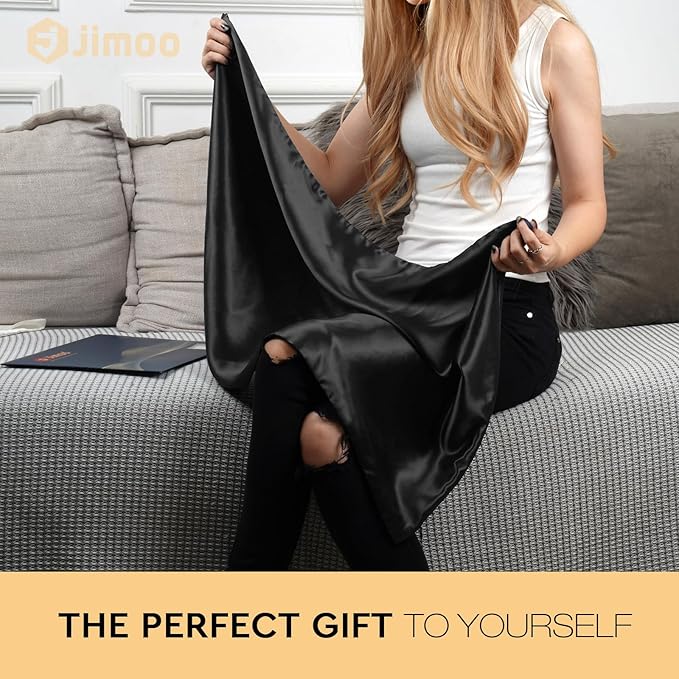 100% Mulberry Silk Pillowcase for Hair and Skin, 22 Momme Pure Natural Silk Pillow Case Both Sided with Zipper, Pillow Cover for Women Mom Men (Black, King 20''×36'', 1 Pack)