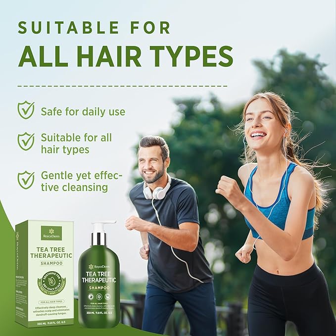 Roycederm Tea Tree Antifungal Scalp Care Set – Pre-Shampoo Scrub + Tea Tree Antifungal Shampoo + Hydrating Conditioner – Itchy & Dry Scalp Relief, Dandruff & Folliculitis Treatment