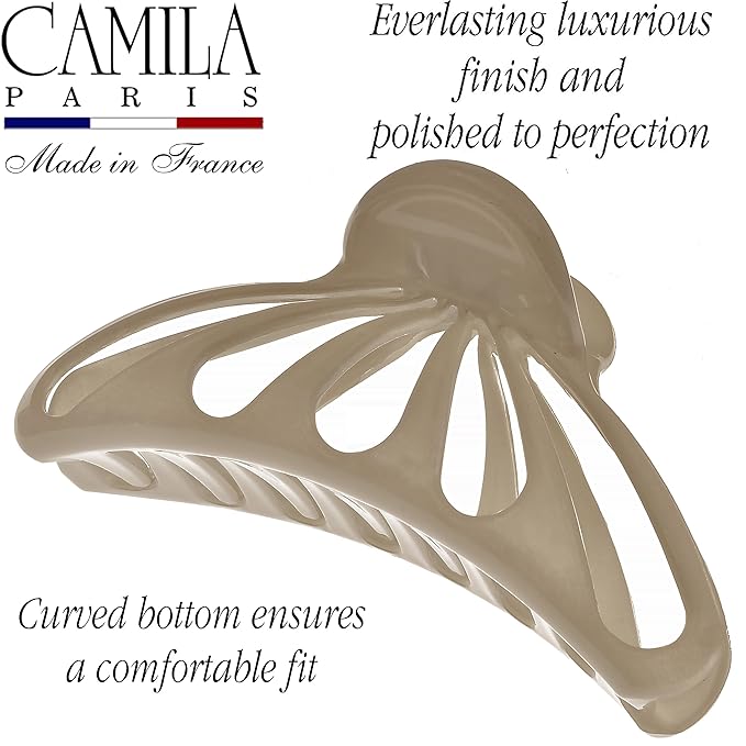 Camila Paris CP3635 French Hair Clip for Women Thick Hair for Long Curly Wavy Hair, Brown, Girls Hair Claw Clips Fashion Styling Hair Accessories for Women, Strong Hold No Slip Grip, Made in France