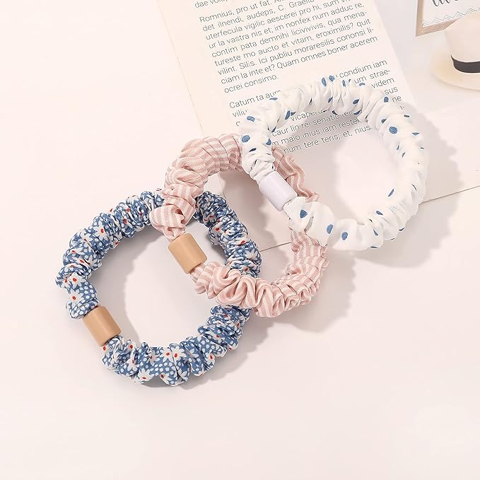 Hair Ties Scrunchies - Small Mini Scrunchy for Women Thick Hair Accessories Cute Soft No Slip Hair Elastics Ponytail Holder for Curly Hair No Damage Hairties Gift for Girls Blue Set