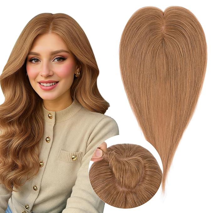 Real Human Hair Toppers for Women 3.54"*4.72" Silky Base 150% Density No Bangs Adjustable Parting Clip-In Topper Hairpieces for Women with Thinning Hair 10 Inches Light Brown