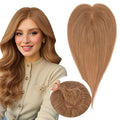 Real Human Hair Toppers for Women 3.54"*4.72" Silky Base 150% Density No Bangs Adjustable Parting Clip-In Topper Hairpieces for Women with Thinning Hair 10 Inches Light Brown