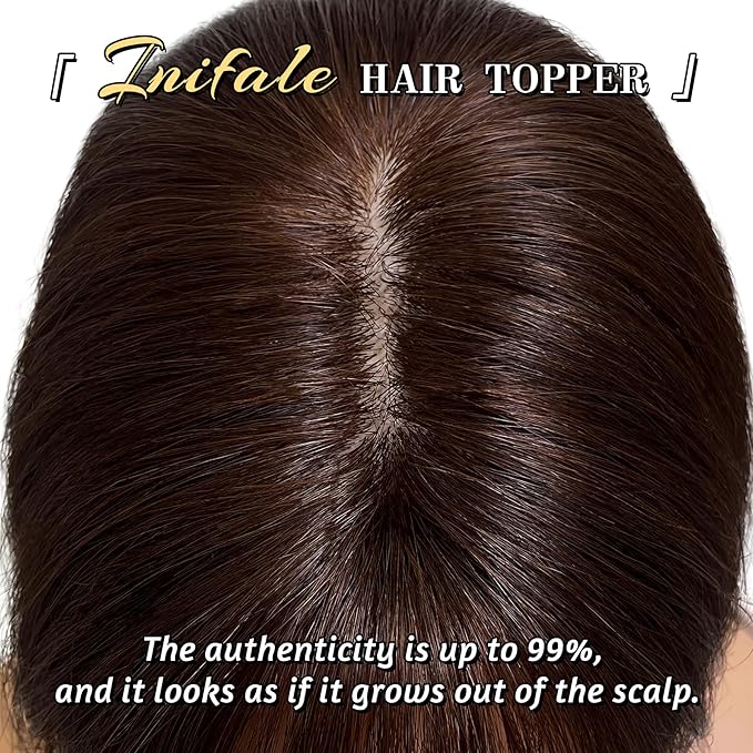 Hair Toppers for Women Clip in Bangs Real Human Hair,30g Dark Brown Topper for Women 150% Density Silk Base Clip in Pieces Straight Hair