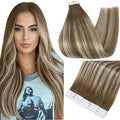 Full Shine Tape In Hair Extensions Real Human Hair Double Sided 12 Inch Short Tape Ins Color 6 Chestnut Brown to 60 Platonum Blonde Ombre Balayage Tape in Extensions 20 Pcs 50g Straight Hair for Women
