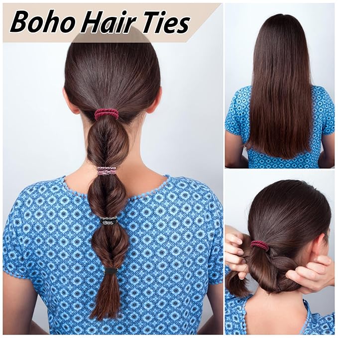 Boho Hair Ties For Girls, 20pcs Hair Tie Bracelet, Elastic Hair Ties, Hair Bands For Ponytails, Ponytail Holder For Daily Life, Sport, Cooking, Working