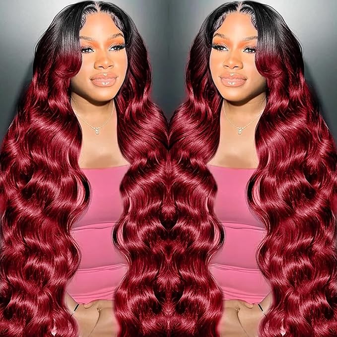 AMIRTY 250 Density Burgundy Lace Front Wigs Human Hair 13x6 HD Transparent Body Wave Lace Front Wig Pre Plucked 1B/99J Burgundy Red Wine Glueless Human Hair Wigs for Women 28 Inch