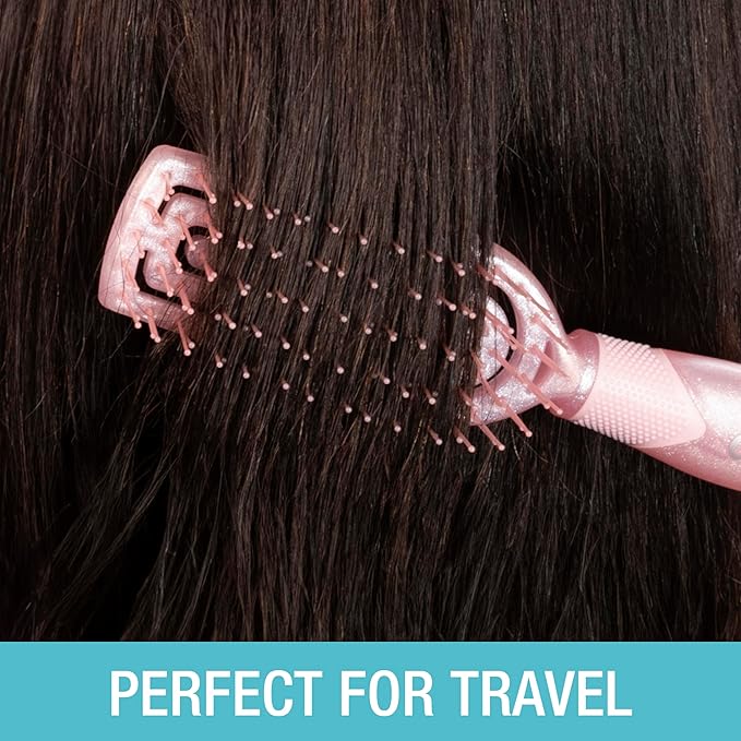 Conair Scalp Care Detangling hairbrush 2pk - Fullsize +Travel Hair Brush - Scalp Massager - hairbrushes for women & men - stocking stuffer - detangler for all lengths and types - Blush Pink