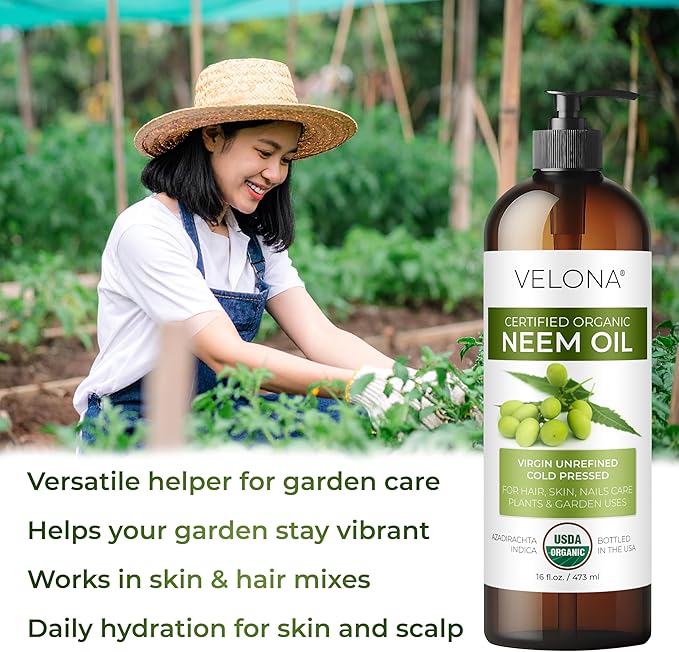 velona Neem Oil USDA Certified Organic - 8 Fl Oz | 100% Pure and Natural Carrier Oil | Virgin, Unrefined, Cold Pressed | Hair, Body and Skin Care | Use Today - Enjoy Results