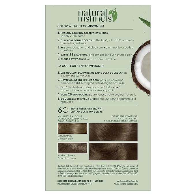 Clairol Natural Instincts Demi-Permanent Hair Dye, 6C Light Brown Hair Color, Pack of 1
