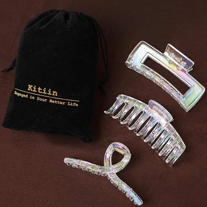 Hair Clips, Iridescent Clear Strong Jaw Claw Clips for Women Girls, Hair Accessories, 3 Pcs