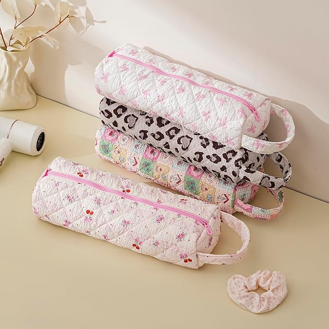 Quilted Hair Tools Travel Bag，Hair Styling Accessories Storage Case for Shark FlexStyle, Dyson Airwrap Hair Dryer, Curling Iron, Revlon Hair Tools，Portable and foldable(01Pink Bow)